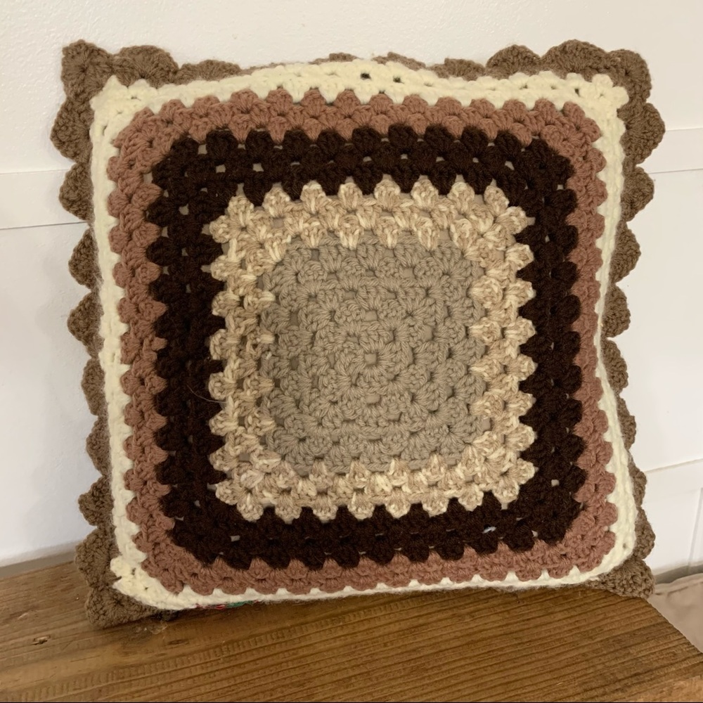 Vintage homemade crochet accent pillow